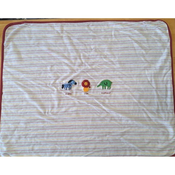 VTG 2001 Gymboree Baby Blanket Stripes Zoo Animals Lion Zebra Elephant Monkey - Picture 1 of 13